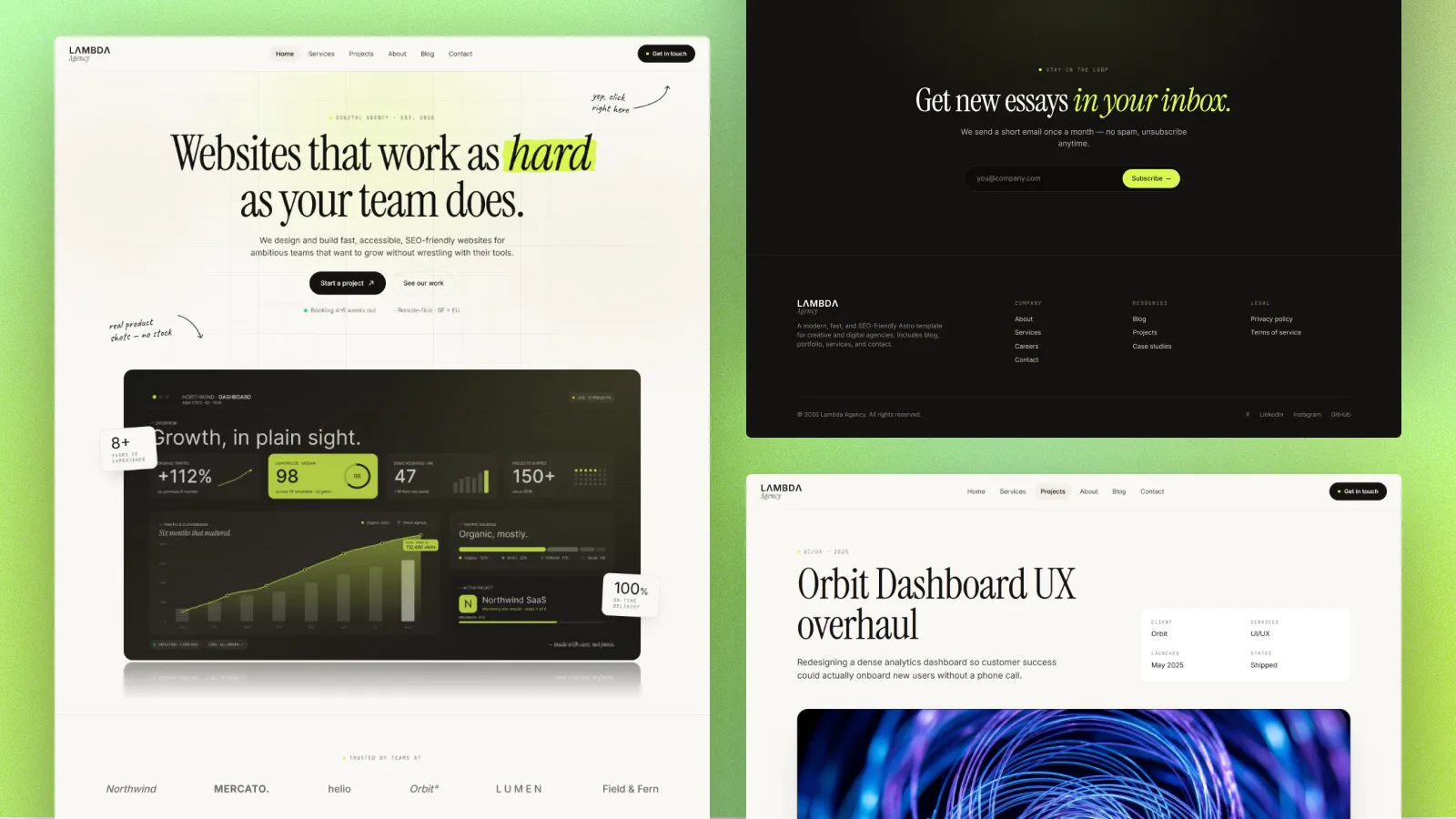 Lambda Agency template — agency home page with editorial hero
